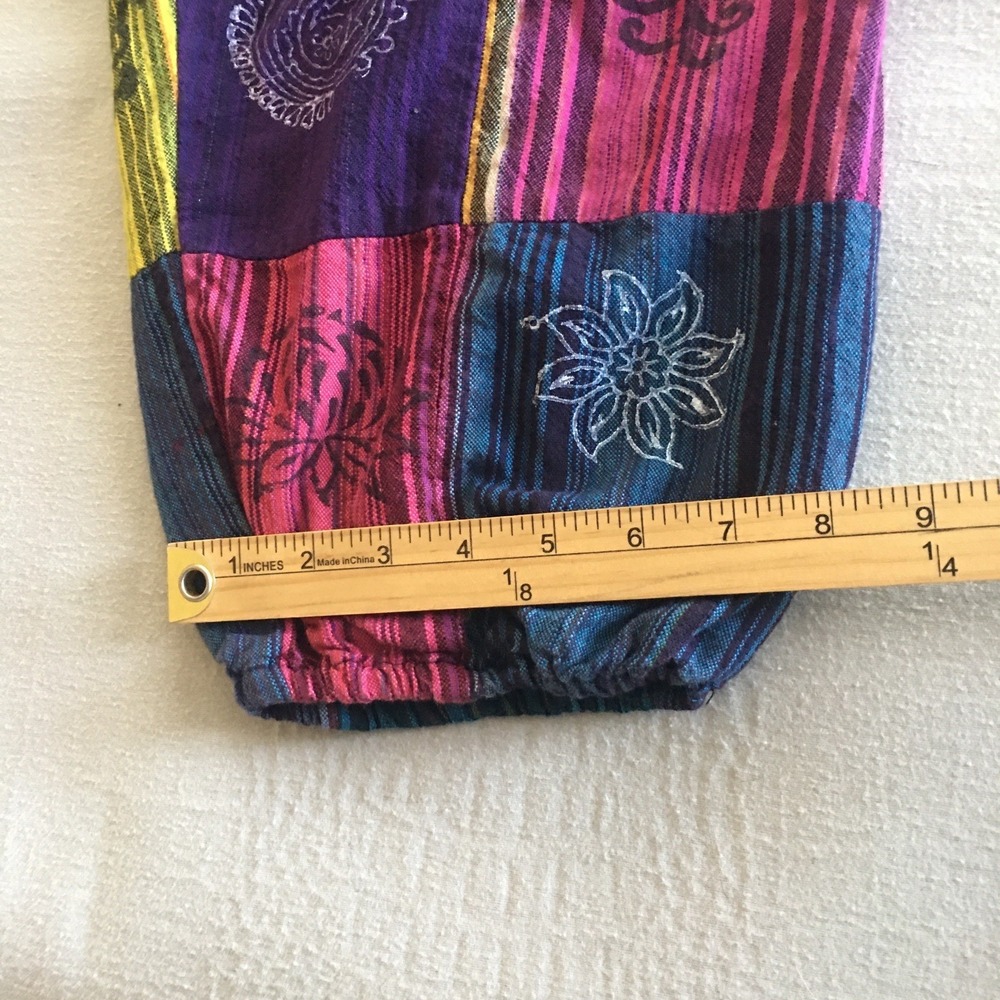 Harem Patchwork Baggy Hippie Pants with Big Box Pockets Size Small Boho - Picture 9 of 15